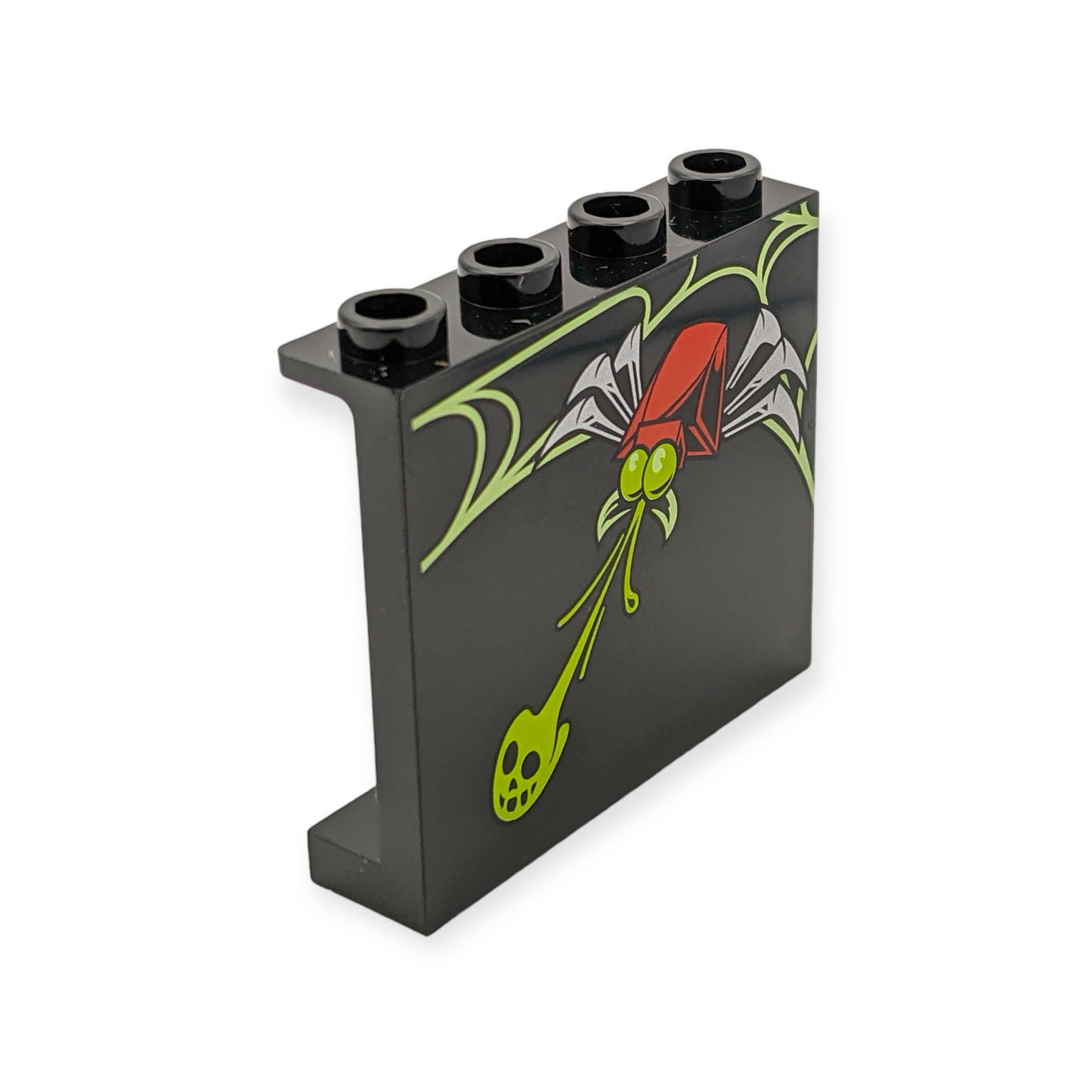 LEGO Panel 1x4x3 - Yellowish Green Web Lime Skull and Red Spider with Silver Legs