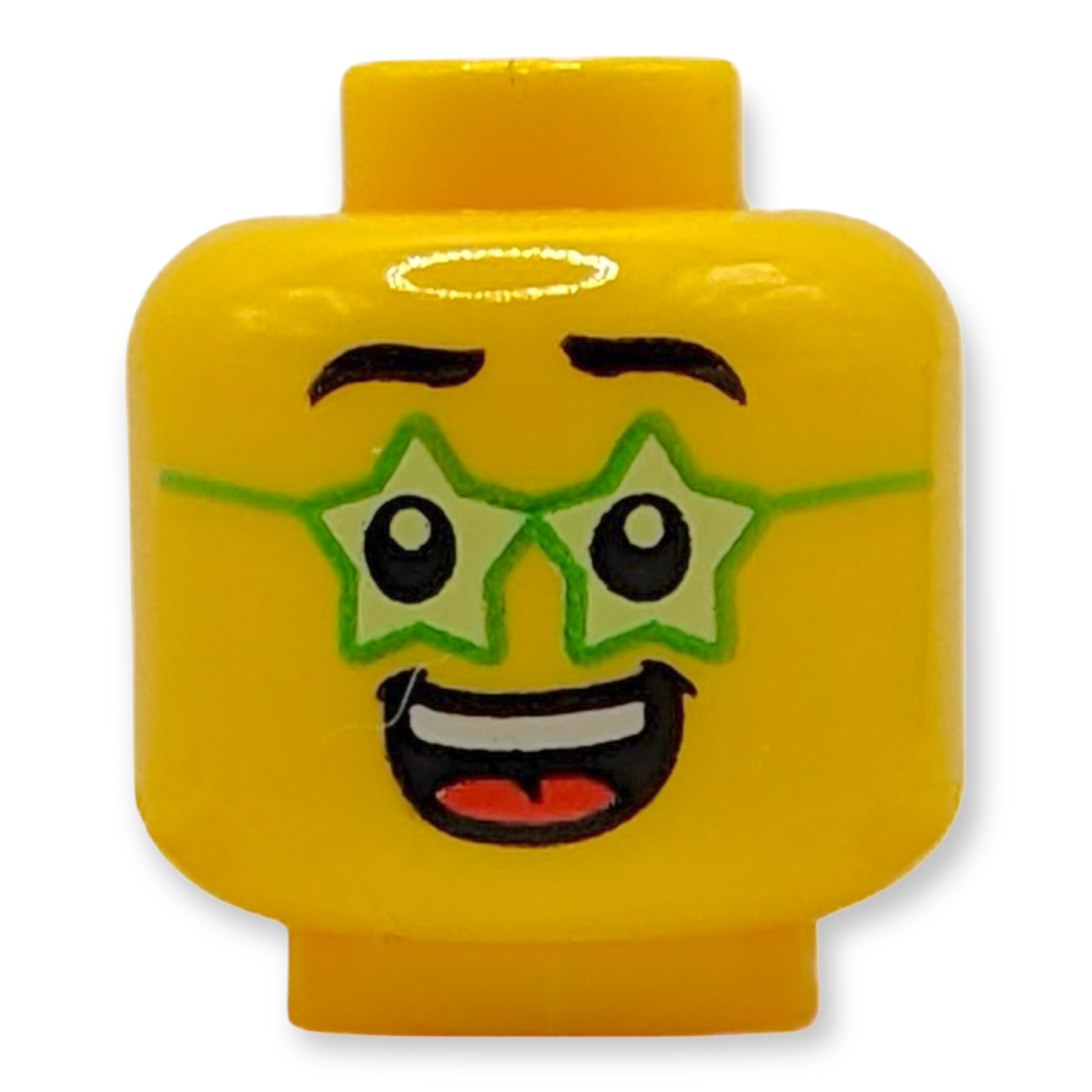 LEGO Minifiguren Kopf - 3131 Schwarze Augenbrauen, grüne Brille in Sternform