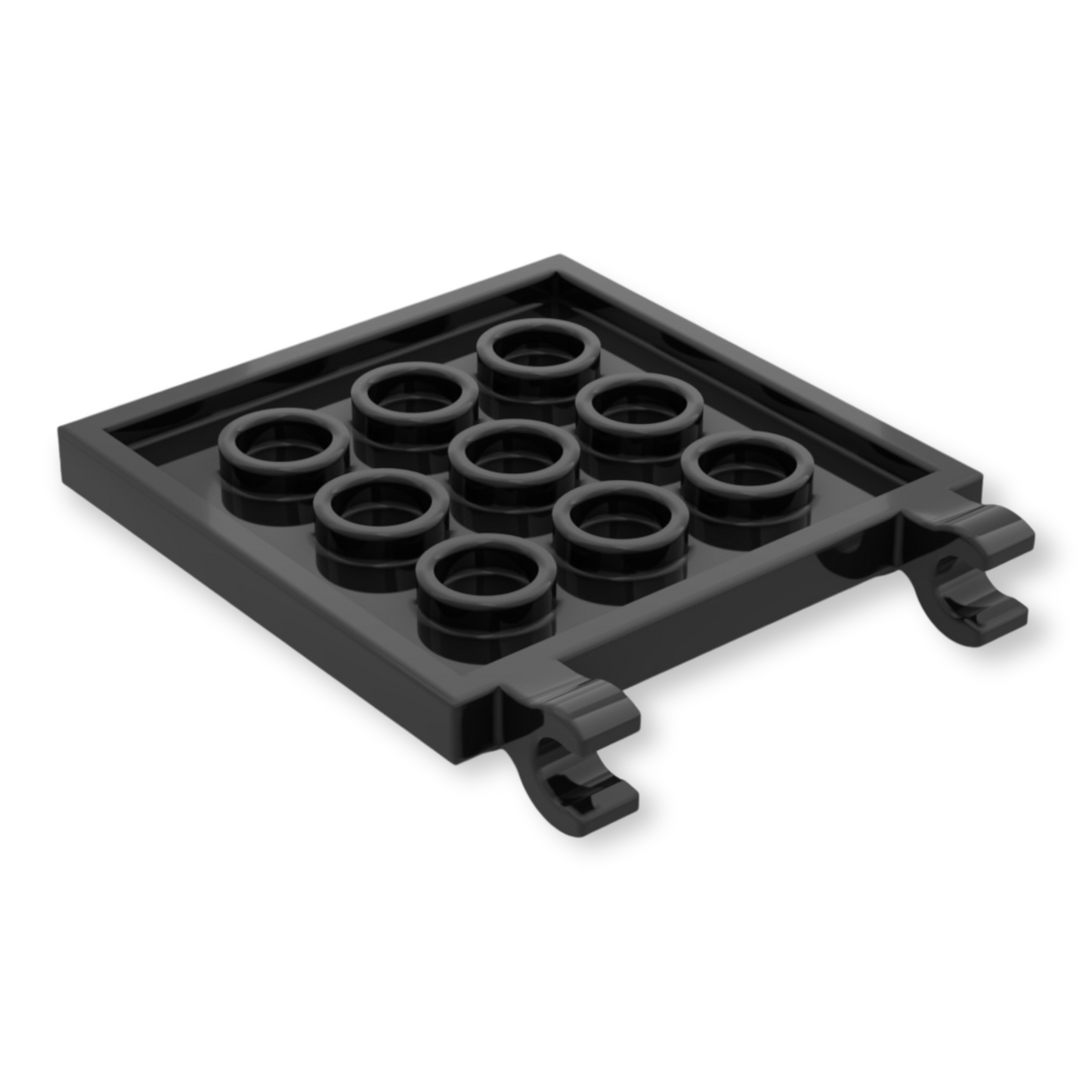 LEGO Fliese modifiziert 4x4 with Studs on Edges and 2 Open O Clips (Horizontal Grip) - Black