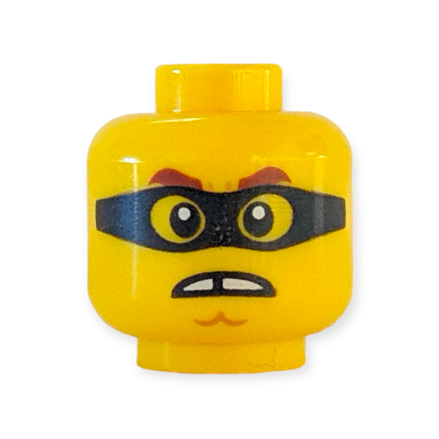 LEGO Minifiguren Kopf - 3163 Dual Sided Reddish Brown Thick Eyebrows, Chin Dimple, Open Mouth Smile