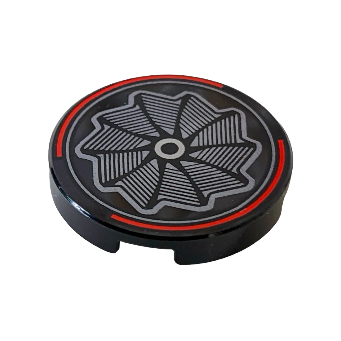 LEGO Fliese Round 2x2 - Mit silbernen Windrad und roten Linien