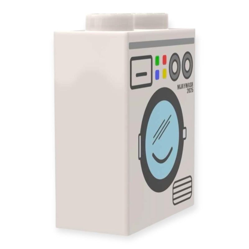 Bedruckter LEGO® Stein 1x2x2 - Waschmaschine 'Mjaywash 2025'