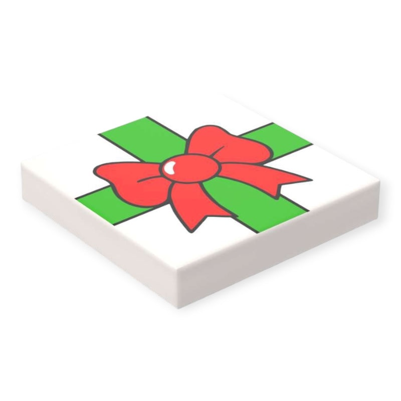 Fliese 2x2 Geschenk - Rote Schleife / Grünes Band