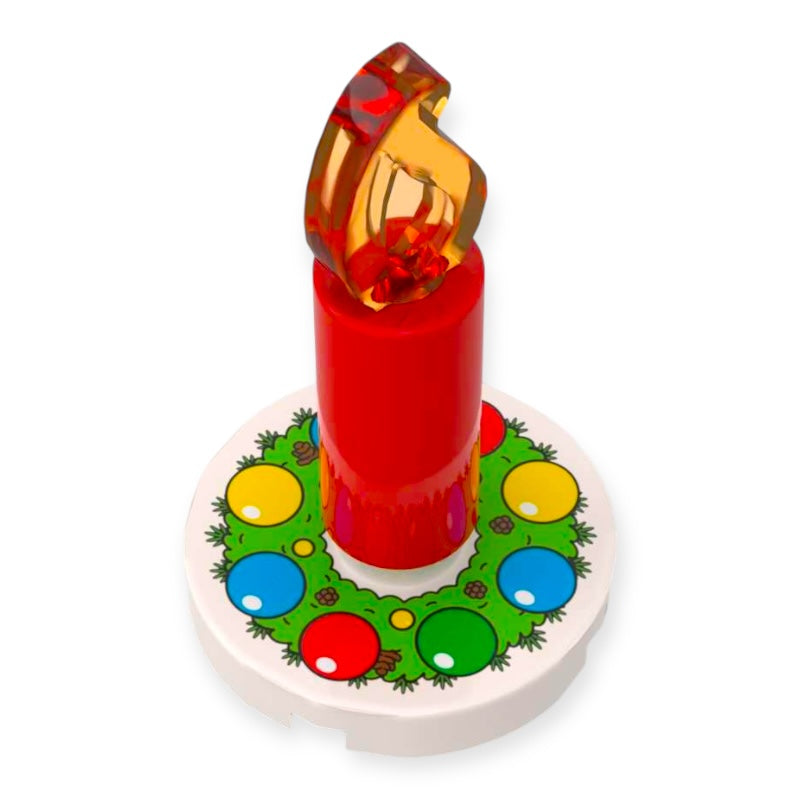 Bedruckte LEGO® Fliese 'Adventskranz bunt' mit Kerze