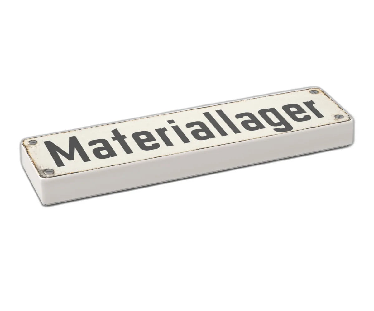 Bedruckte LEGO® Fliese 1x4 - Altes Schild 5 'Materiallager'