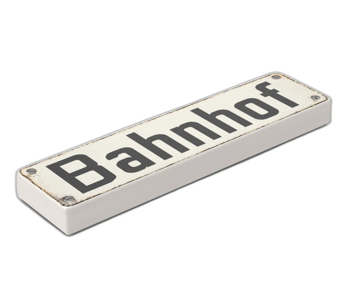 Bedruckte LEGO® Fliese 1x4 - Altes Schild 12 'Bahnhof'