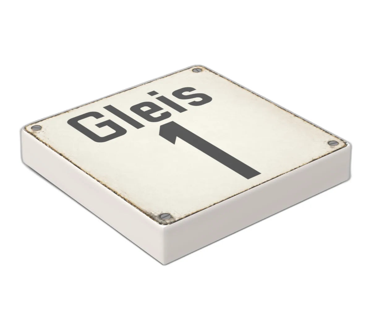 Bedruckte LEGO® Fliese 2x2 - Altes Schild 22 'Gleis 1'