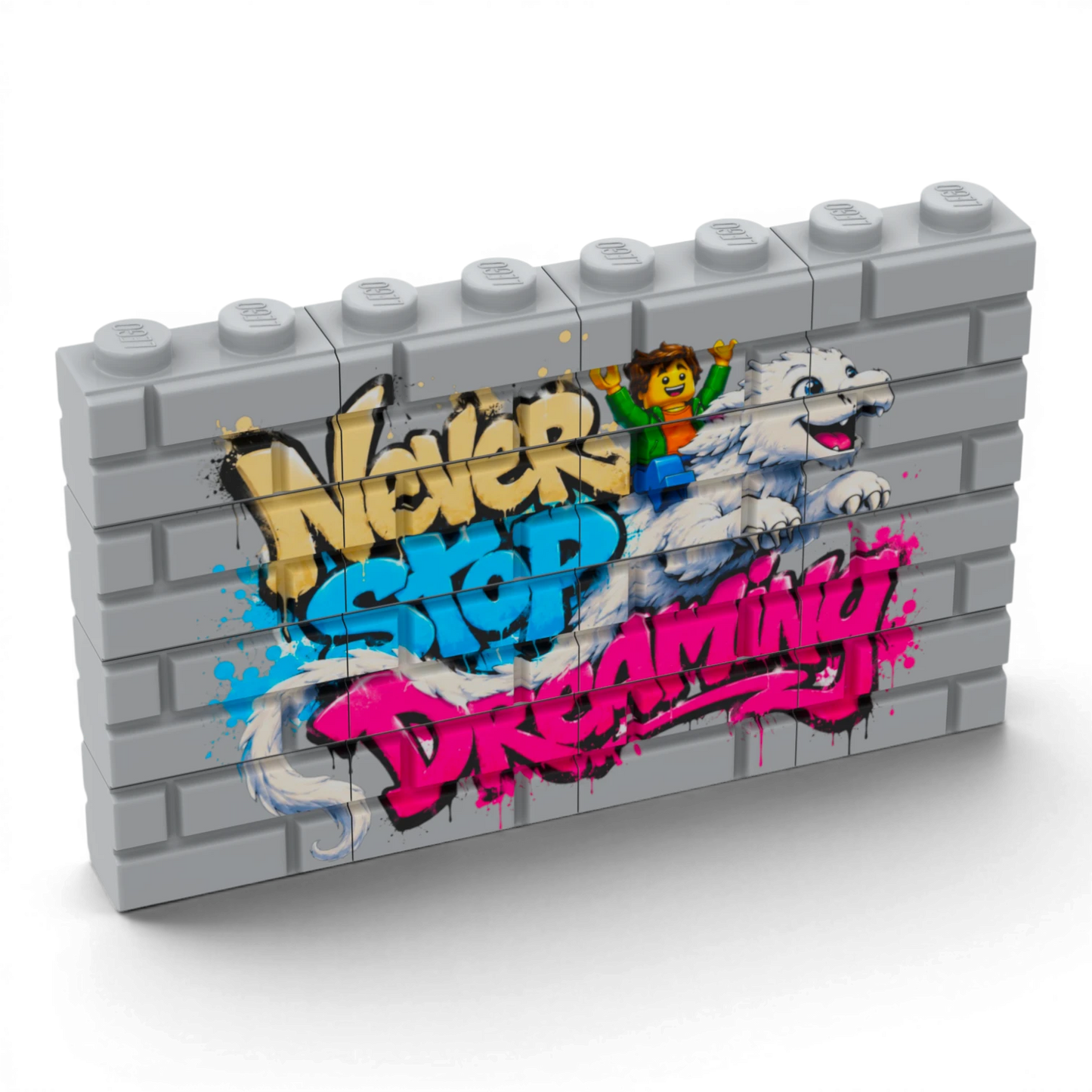 Bedrucktes LEGO® Mauer-Set - 'Never Stop Dreaming' Graffiti