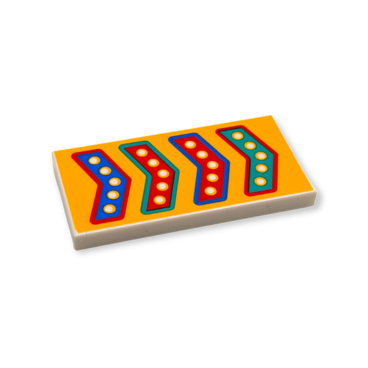 LEGO Tile 2x4 - Red, Blue, and Dark Turquoise Arrows on Bright Light Orange Background