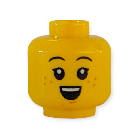 LEGO Head - 3561 Dual Sided Child Black Eyebrows Nougat Freckles and Chin Dimple