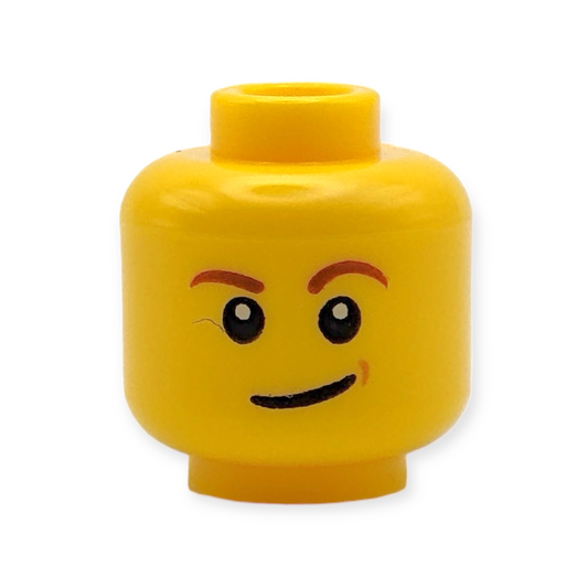 LEGO Head - 1579 Reddish Brown Eyebrows White Pupils Lopsided Smile