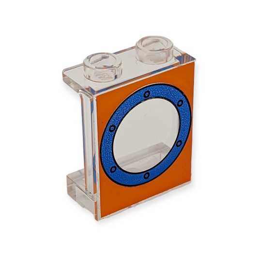 LEGO Panel 1x2x2 - Blue Porthole on Orange Background