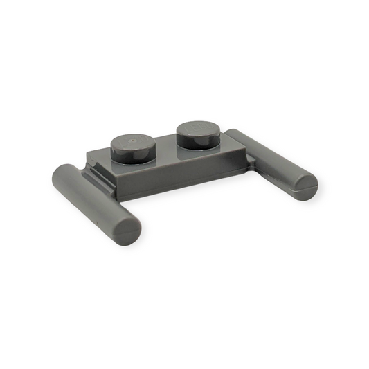 LEGO Plate Modified 1x2 with Bar Handles - Flat Ends Low Attachment - in Dark Bluish Gray