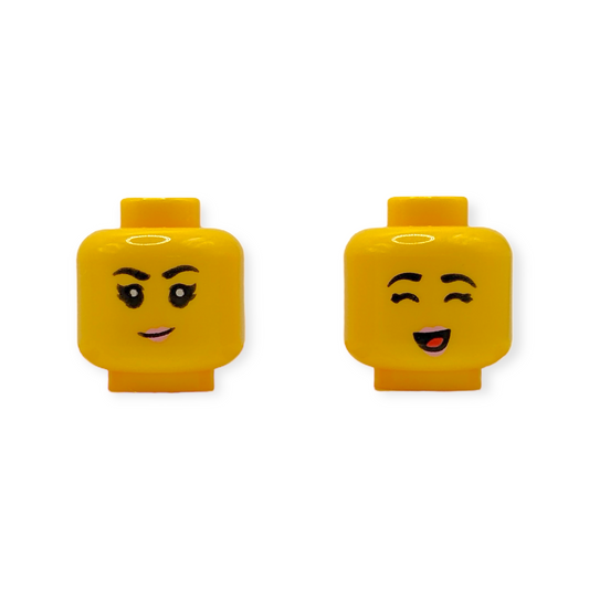 LEGO Head - 3915 Dual Sided Female Black Eyebrows, Bright Pink Lips