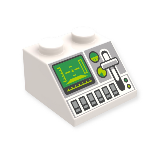 LEGO Slope 45 2x2 - Grüner Kontrollbildschirm Messgeräte hellbläulich-grauer Hebel und silberne Tasten