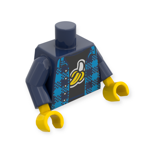LEGO Torso - 4861 Dark Azure Flannel Shirt Open over Black T-Shirt
