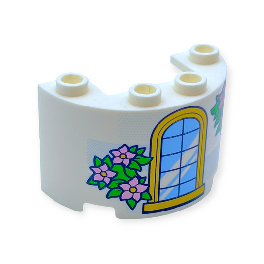 LEGO Cylinder Half 2x4x2 with 1 x 2 Cutout with Gold Trim Window and Green Leaves with Metallic Pink Flowers