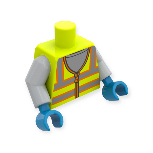 LEGO Torso - 0087 Safety Vest with Zipper and Silver and Orange Reflective Stripes