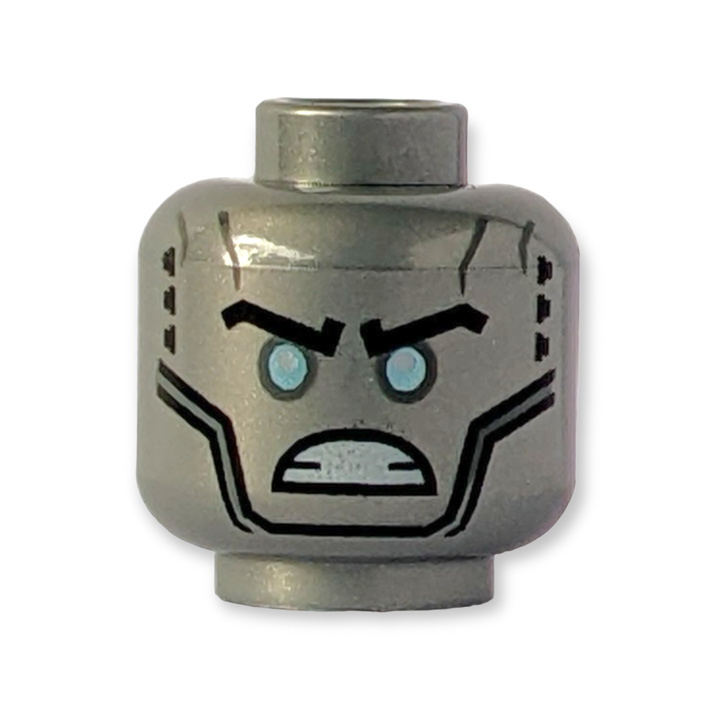 LEGO Head - 2500 Außerirdische metallische hellblaue Augen und schwarze wütende Augenbrauen