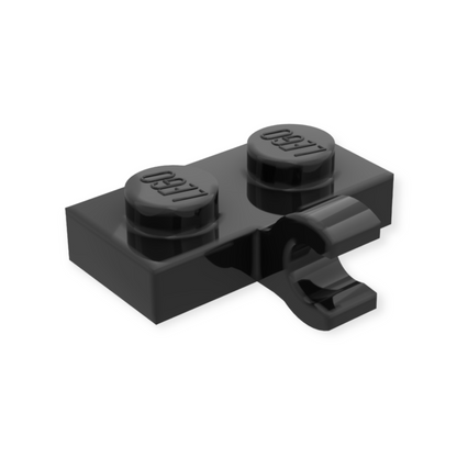 LEGO Plate Modified 1x2 with Clip on Side (Horizontal Grip) - in Black