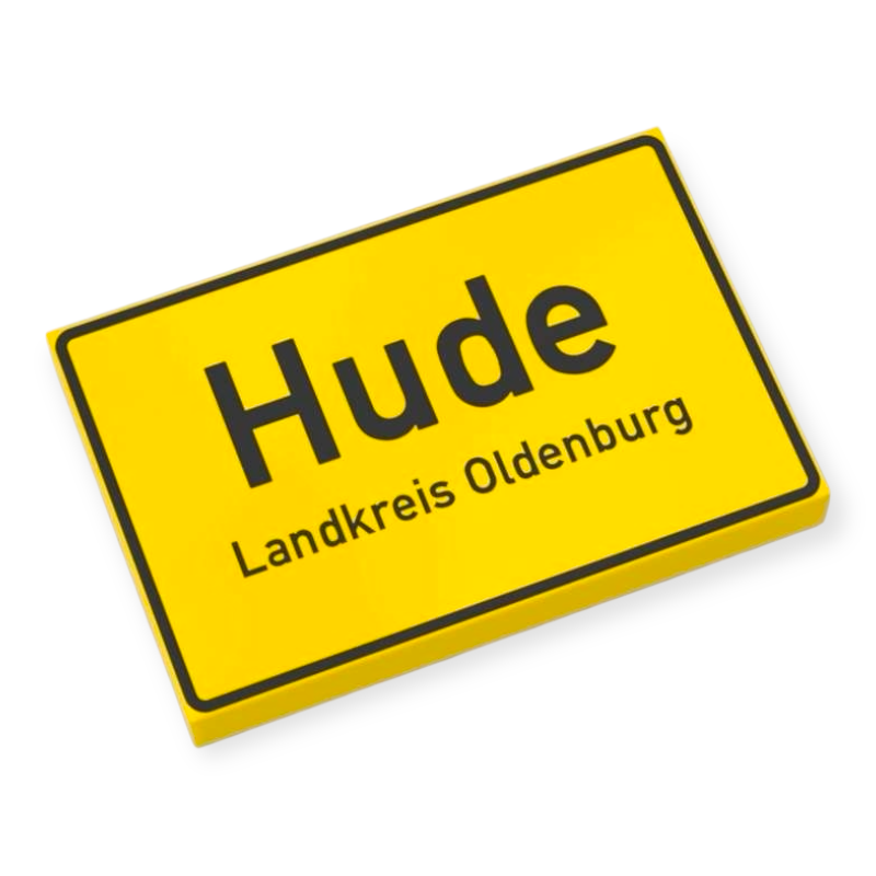 Bedruckte LEGO® Fliese 2x3 - Ortsschild Hude