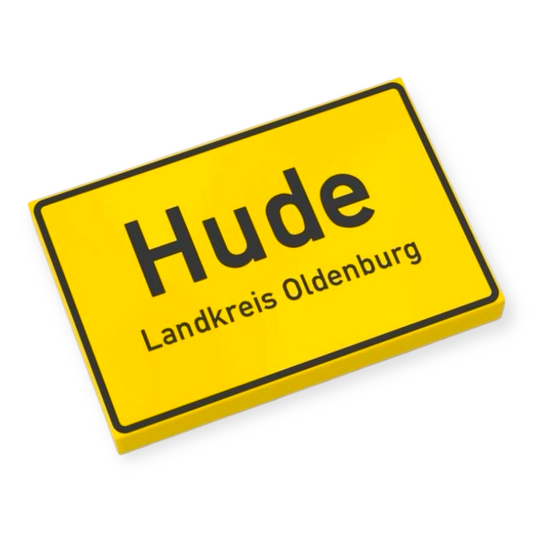 Bedruckte LEGO® Fliese 2x3 - Ortsschild Hude