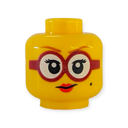 LEGO Head - 3377 Female Dark Orange Eyebrows Glasses Round with White Lenses