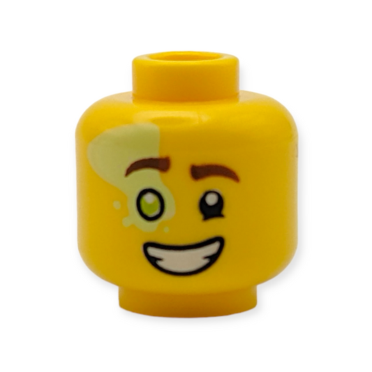 LEGO Head - 4025 Dual Sided Reddish Brown Eyebrows Lime Right Eye