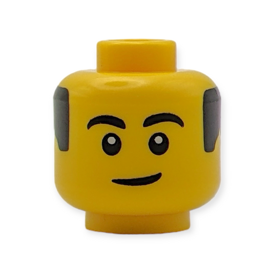 LEGO Head - 3676 Black Eyebrows Eyes with White Pupils Hair on Back