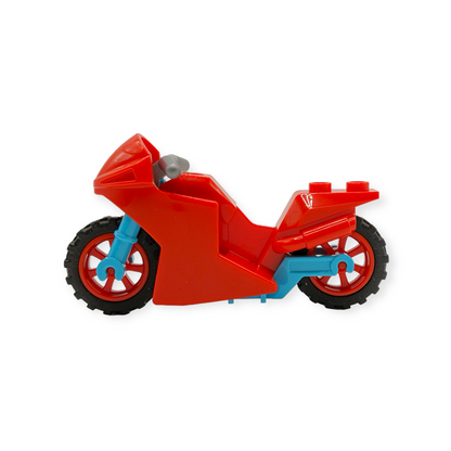 LEGO Motorcycle Sport Bike with Medium Azure Frame, Red Wheels and Flat Silver Handlebars