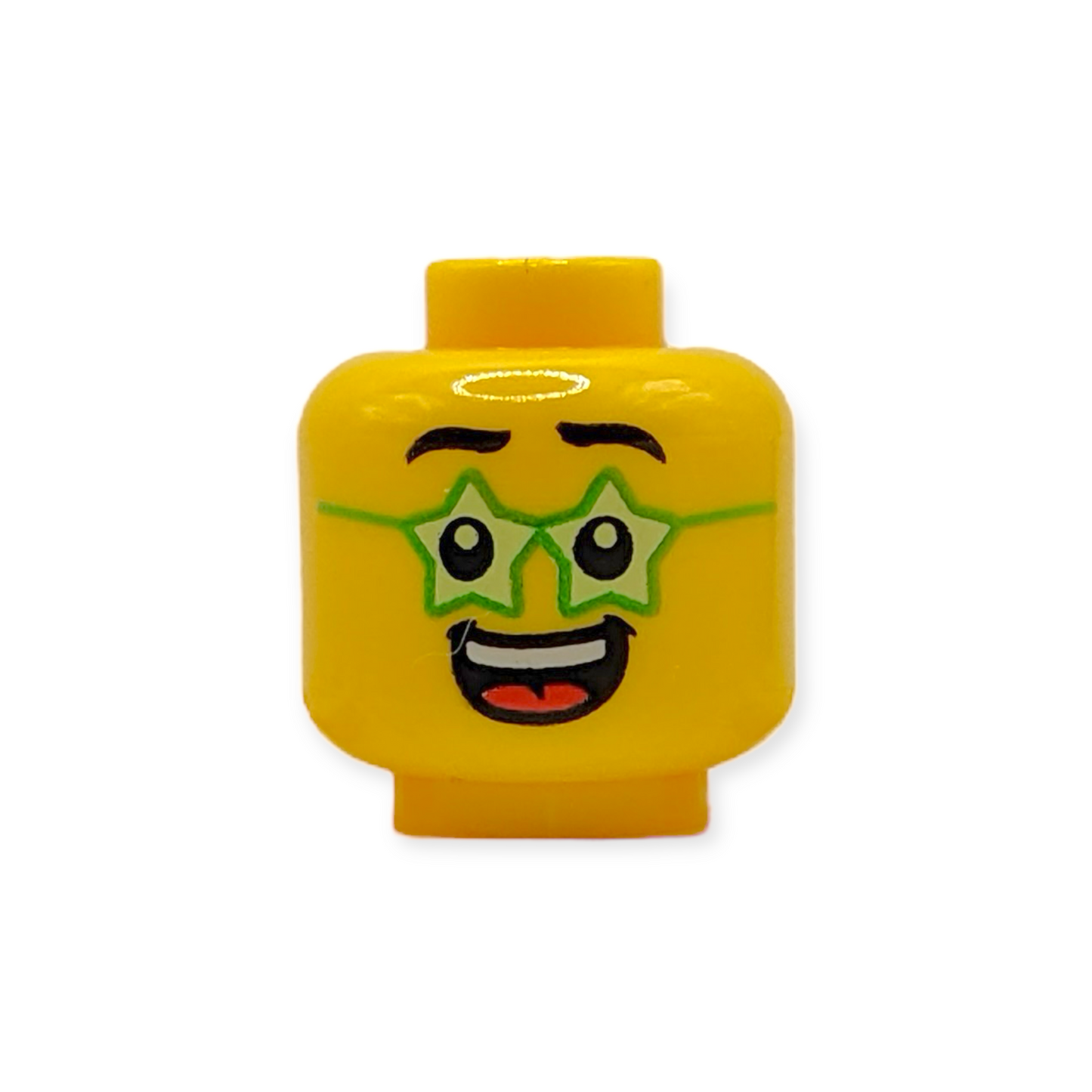 LEGO Head - 3131 Black Eyebrows, Green Glasses Star Shaped