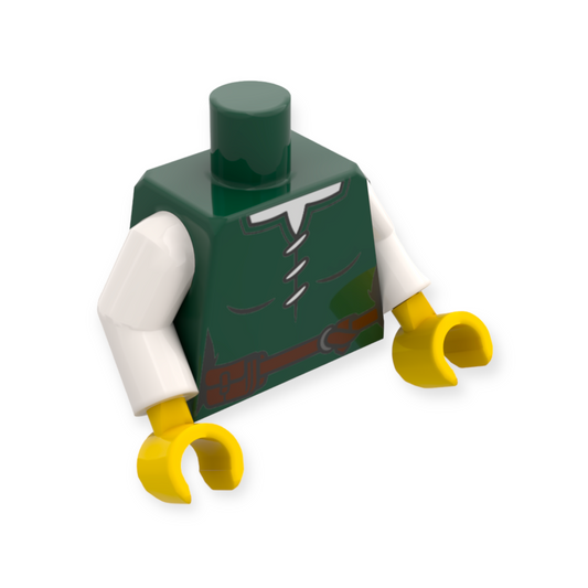 LEGO Torso - 6228 Female Laced Shirt White Neck Reddish Brown Belt