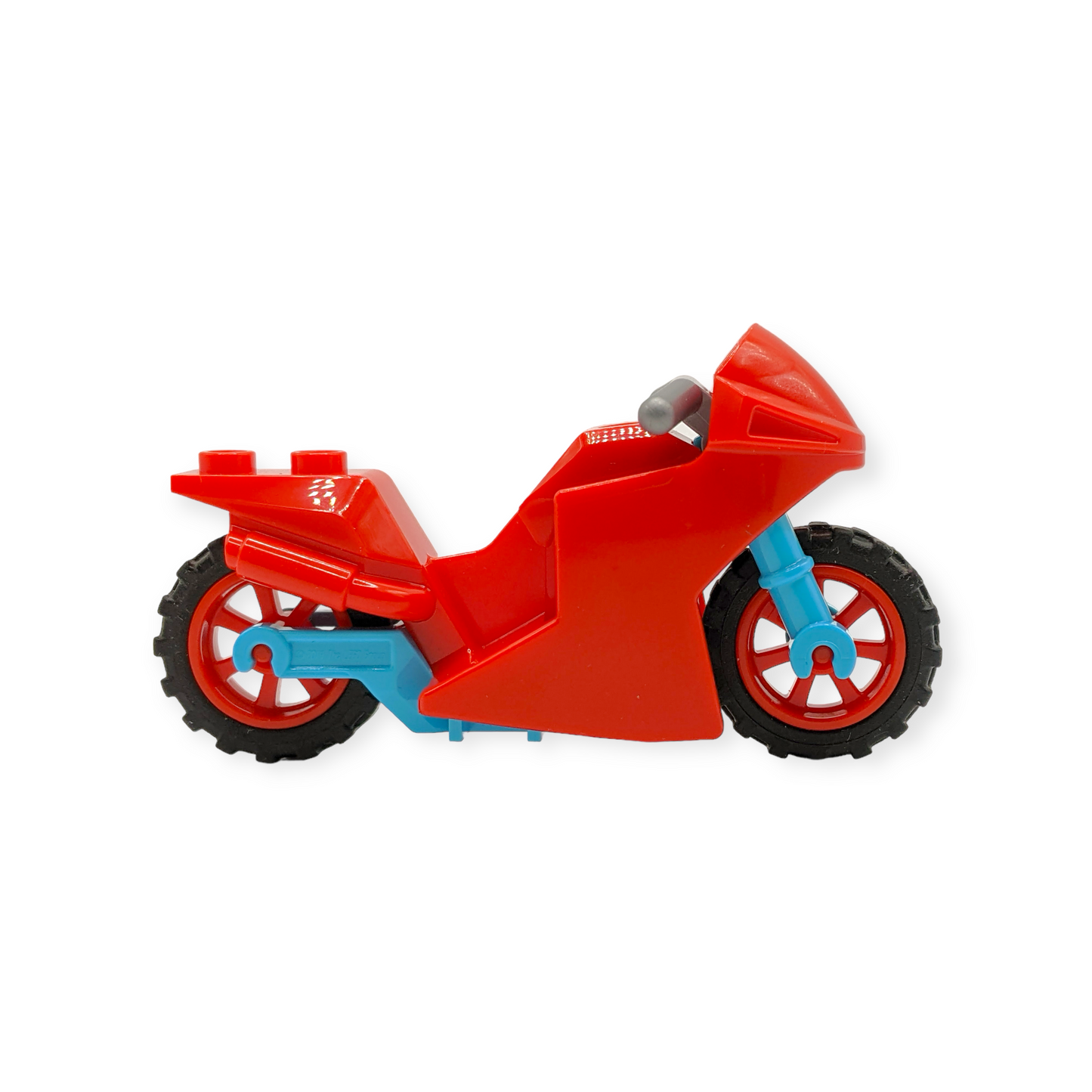 LEGO Motorcycle Sport Bike with Medium Azure Frame, Red Wheels and Flat Silver Handlebars