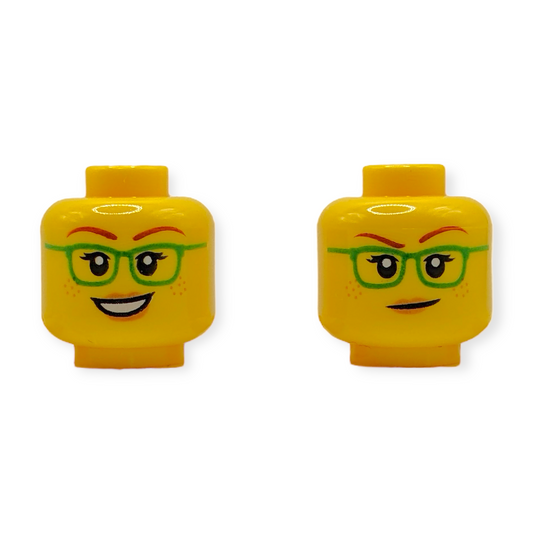 LEGO Head - 2972 Dual Sided Female Green Glasses
