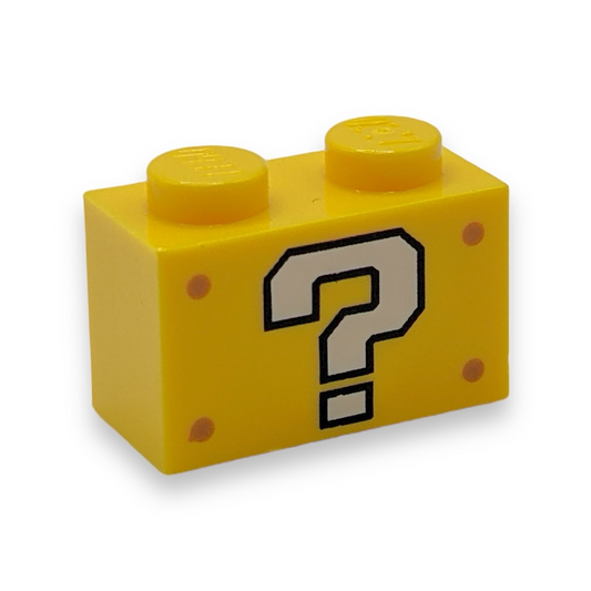 LEGO Brick 1x2 Yellow - White Question Mark Pattern