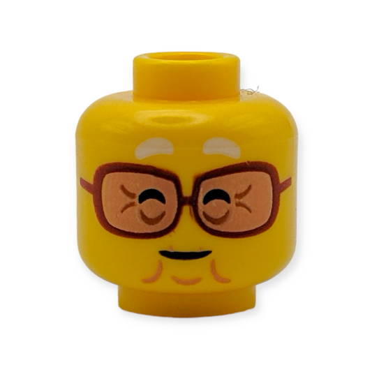 LEGO Head - 4027 Dual Sided White Eyebrows Reddish Brown Glasses with Nougat Lenses
