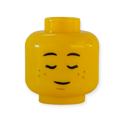 LEGO Head - 3561 Dual Sided Child Black Eyebrows Nougat Freckles and Chin Dimple