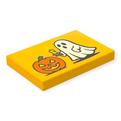 Bedruckte LEGO® Fliese 2x3 - Halloween Kürbis und Geist