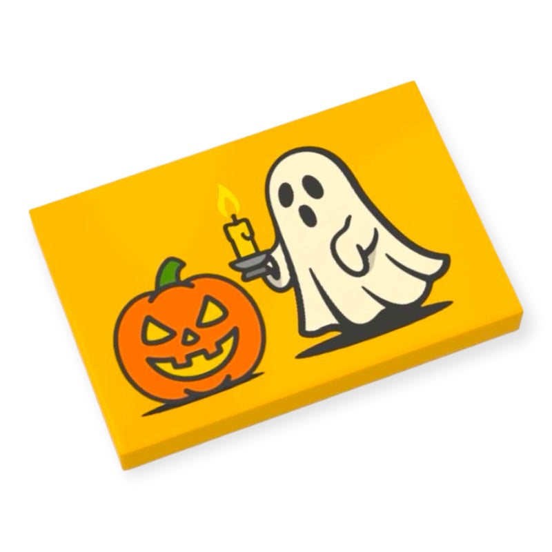Bedruckte LEGO® Fliese 2x3 - Halloween Kürbis und Geist