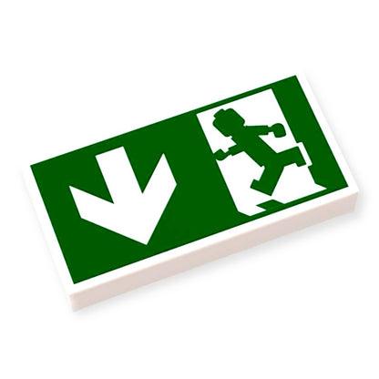 Bedruckte LEGO® Fliese 1x2 - Notausgang / Fluchtweg-Schild unten