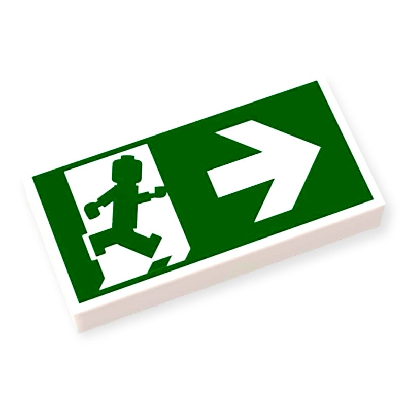 Bedruckte LEGO® Fliese 1x2 - Notausgang / Fluchtweg-Schild nach rechts
