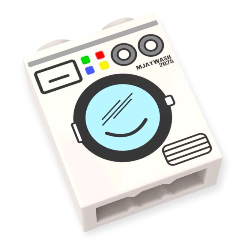 Bedruckter LEGO® Stein 1x2x2 - Waschmaschine 'Mjaywash 2025'