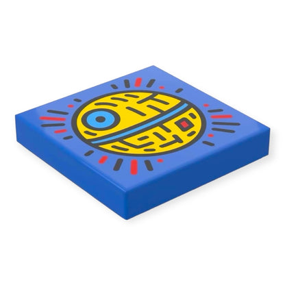 Bedruckte LEGO® Fliese 2x2 - 1980er Pop Art 'Gelber Planet'