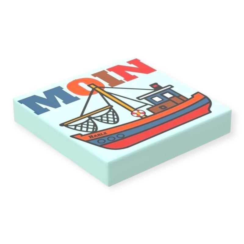Bedruckte LEGO® Fliese 2x2 - Krabbenkutter 'MOIN'