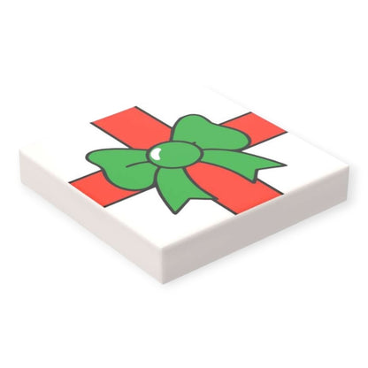 Fliese 2x2 Geschenk - Grüne Schleife / Rotes Band