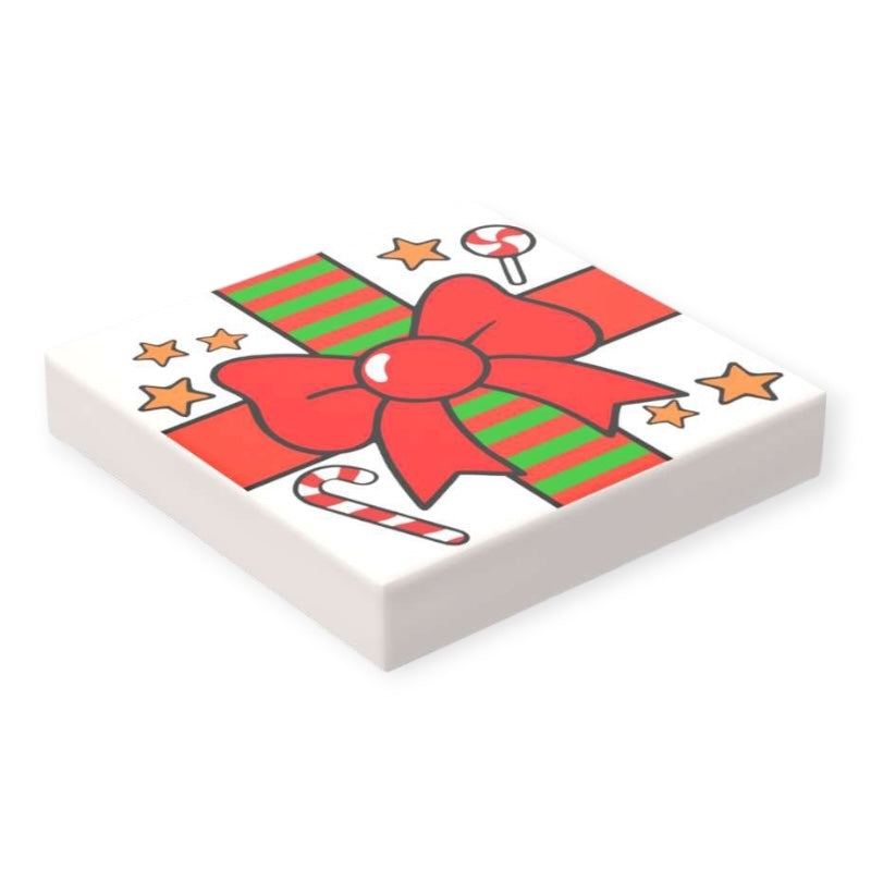 Fliese 2x2 Geschenk - Rote Schleife und weihnachtliches Muster