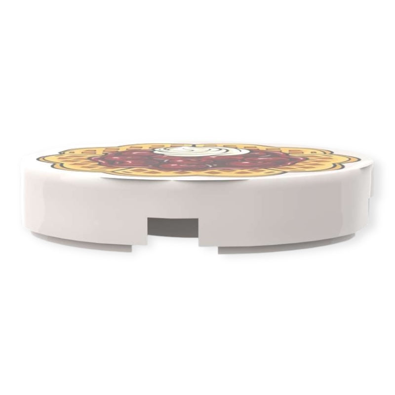 Bedruckte LEGO® Fliese Rund 2x2 - 'Waffel mit heißen Kirschen und Sahne'