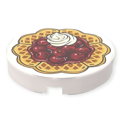 Bedruckte LEGO® Fliese Rund 2x2 - 'Waffel mit heißen Kirschen und Sahne'