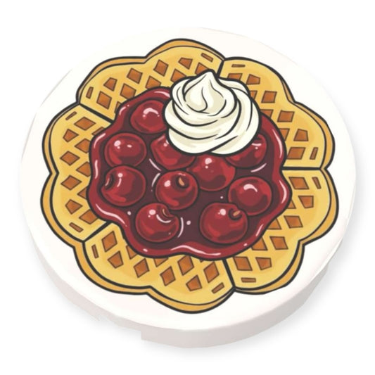 Bedruckte LEGO® Fliese Rund 2x2 - 'Waffel mit heißen Kirschen und Sahne'