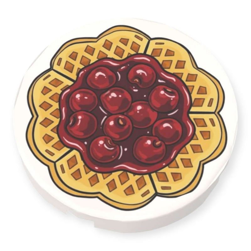 Bedruckte LEGO® Fliese Rund 2x2 - 'Waffel mit heißen Kirschen'